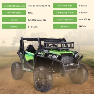 SUPER-BUGGY UTV 24V VERDE, HASTA 100 KG, MANDO RC - BN-SUPERBUGGYUTVGREEN